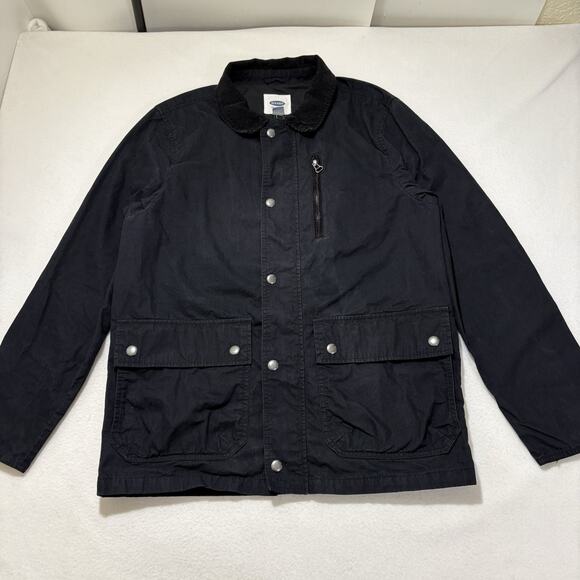 Old Navy Men’s Medium Black Canvas Jacket Snap Button Utility Military Coat - Picture 1 of 14